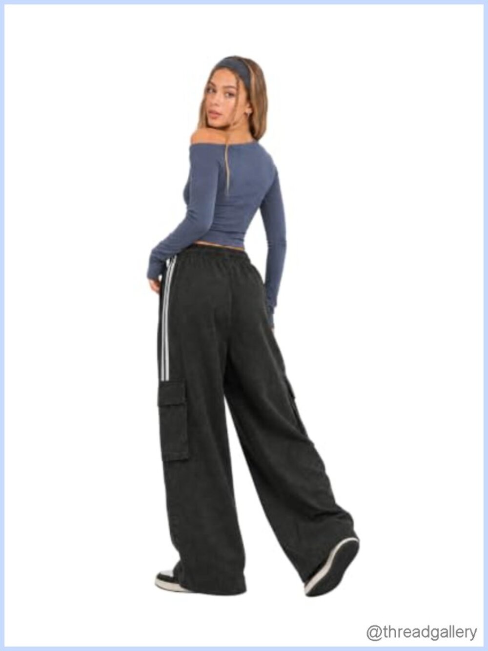 Womens Baggy Cargo Pants Wide Leg Drawstring Y2K Streetwear Trousers - Picture 6 of 6